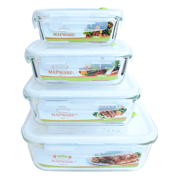 MAPWARE Borosilicate Glass Bowls with Map-Tech Lids